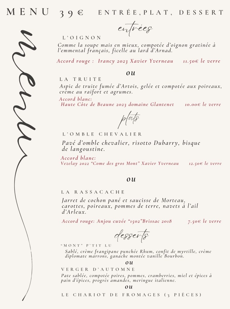 menu de restaurant gastronomique