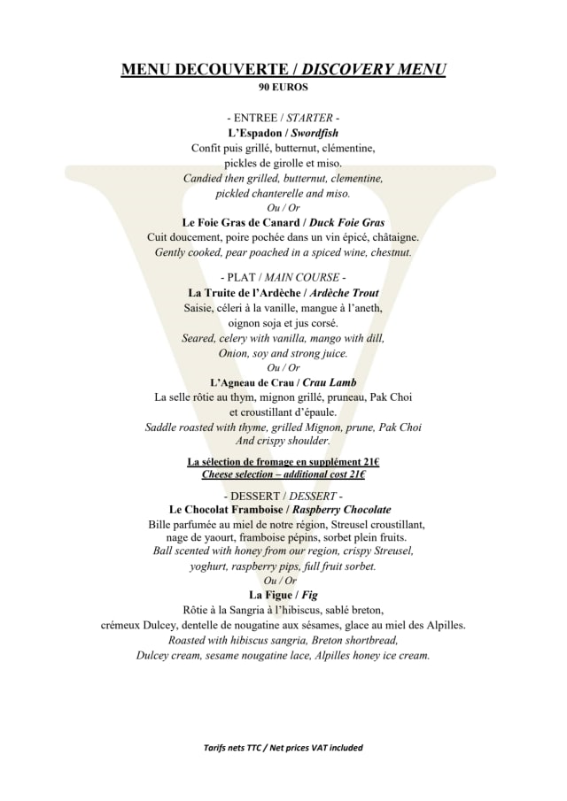menu restaurant gastronomique